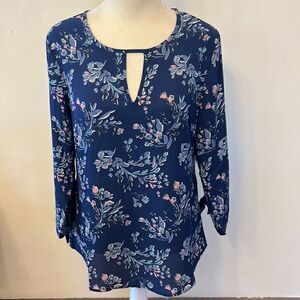 41 Hawthorn blue floral sheer long sleeve tie wrist blouse Size XS NWOT
